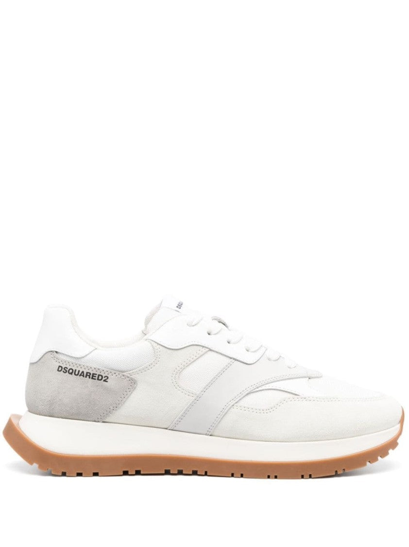 Dsquared2 White Low-Profile Suede Detailing Leather-Blend Sneakers