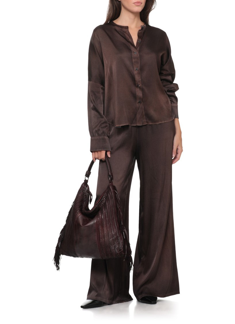Reptile's House Deep Red Braided Tote With Fringed Sides