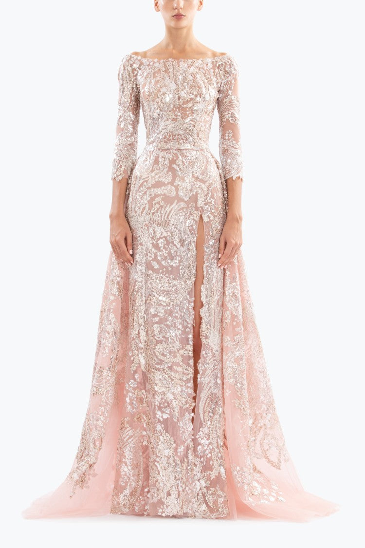 Saiid Kobeisy Embroidered Long Dress With Overskirt