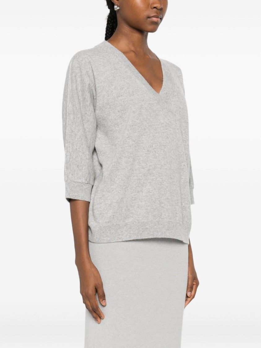 Tabaroni Cashmere Relaxed Fit Grey Cashmere Sweater With V-Neckline And Ribbed Cuffs