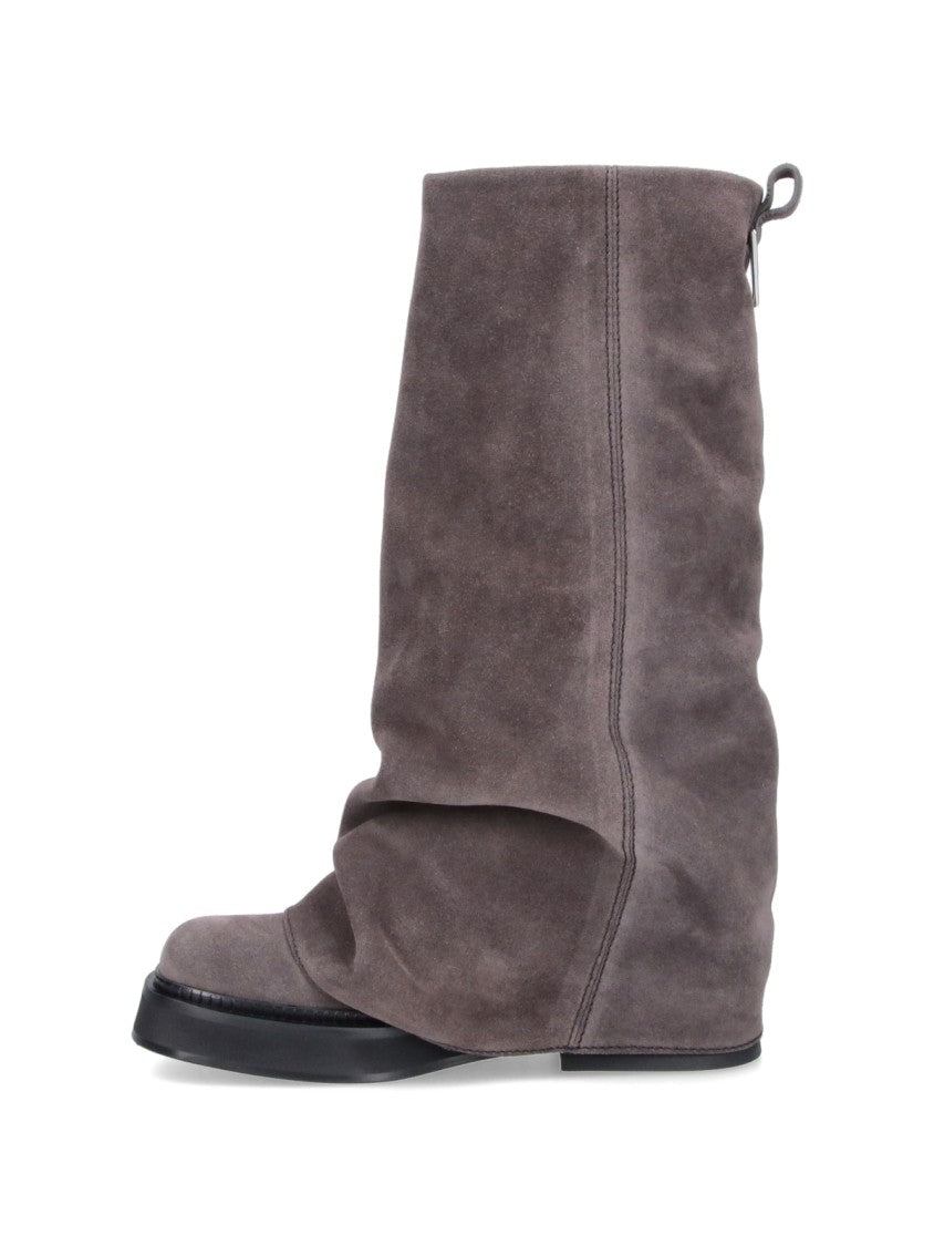 The Attico Slouchy Suede Boots With Rounded Square Toe