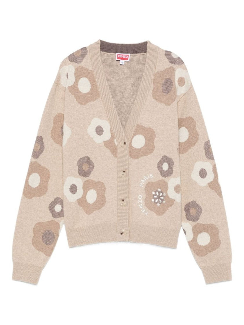 Kenzo Hana Dots' Embroidered Cardigan In Mixed Cotton Wool