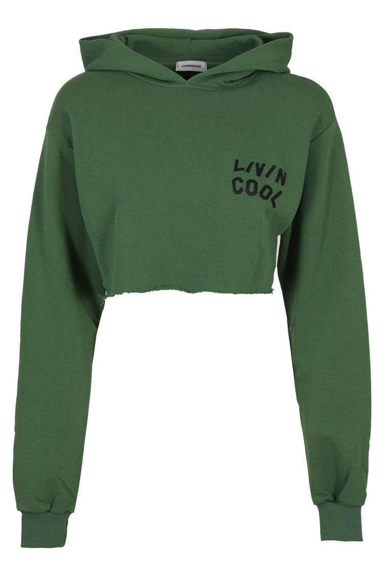 Livin Cool Cropped Green Hoodie With Signature Print