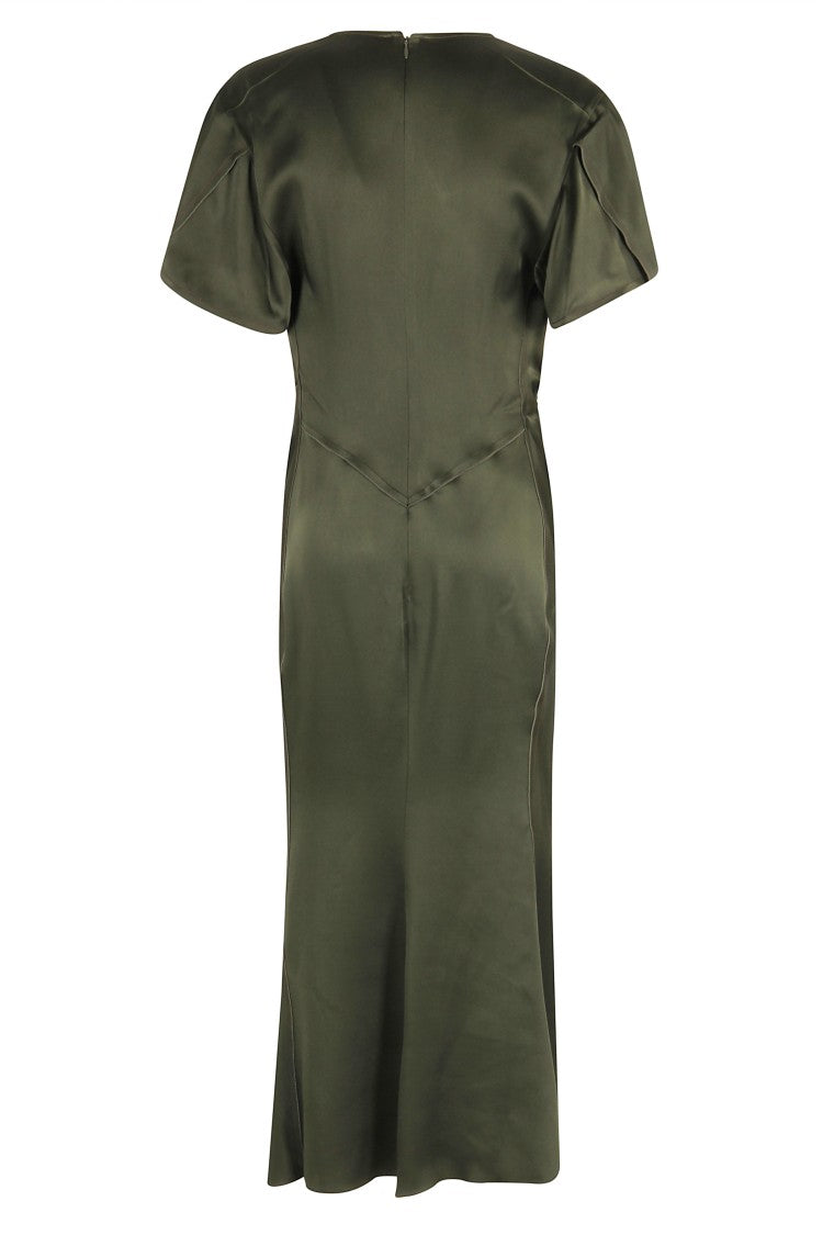 Victoria Beckham V-Neck Midi Dress With Gathered Front