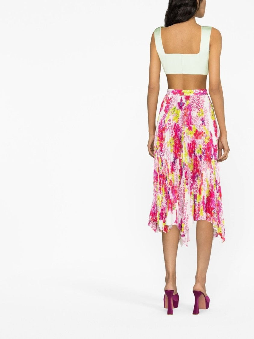 Versace Floral-Print Pleated Skirt