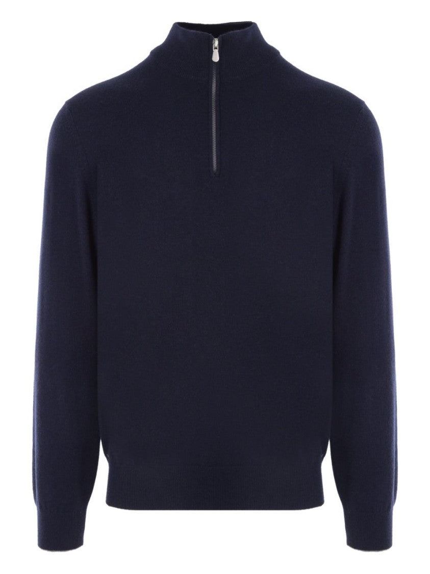 Brunello Cucinelli Black Knitted Funnel Neck Zip-Up Sweater