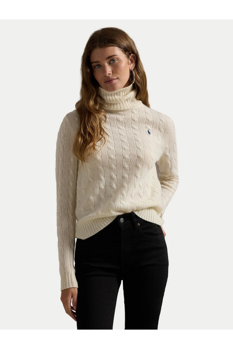 Polo Ralph Lauren Cream Wool-Cashmere Cable-Knit Turtleneck