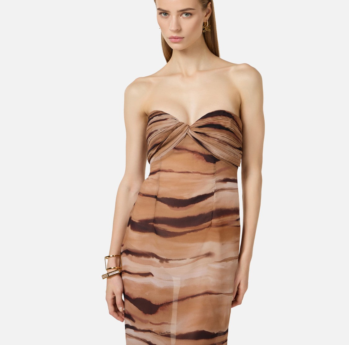 Elisabetta Franchi Red Carpet Chiffon Off Shoulder Dress