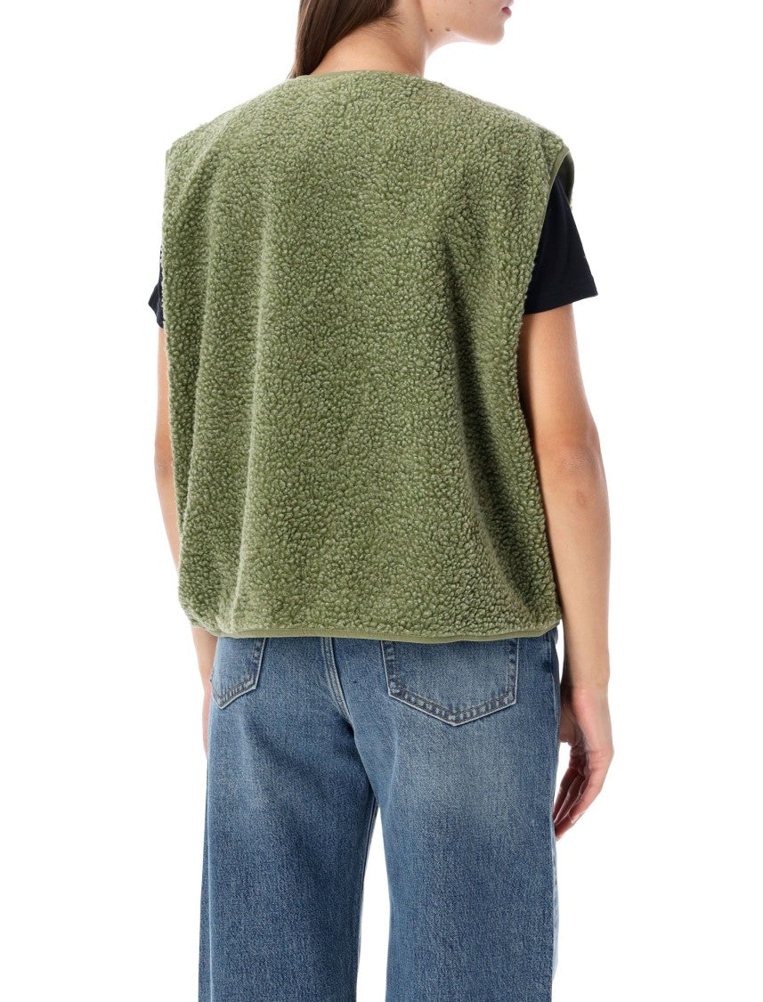 American Vintage Short Wide Gilet With Shearling Effect And Distinctive Patch