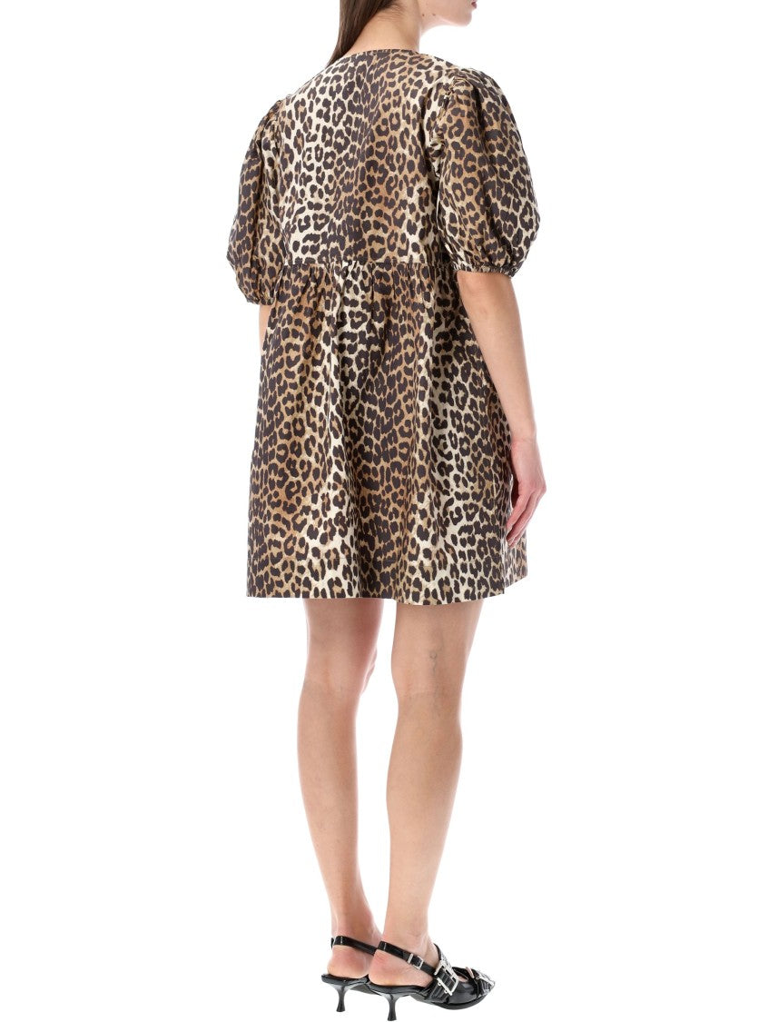 Ganni Leopard Tie String Mini Dress