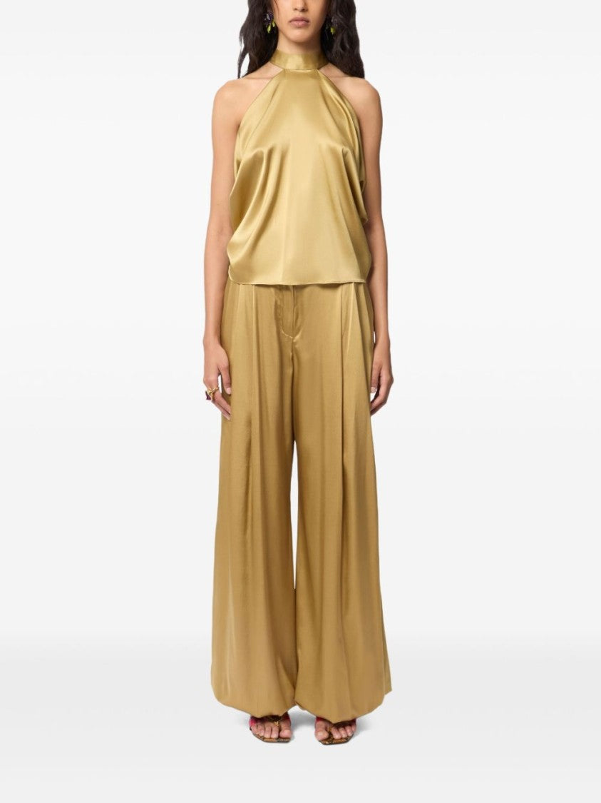 Nina Ricci Gold-Tone Silk Halterneck Top