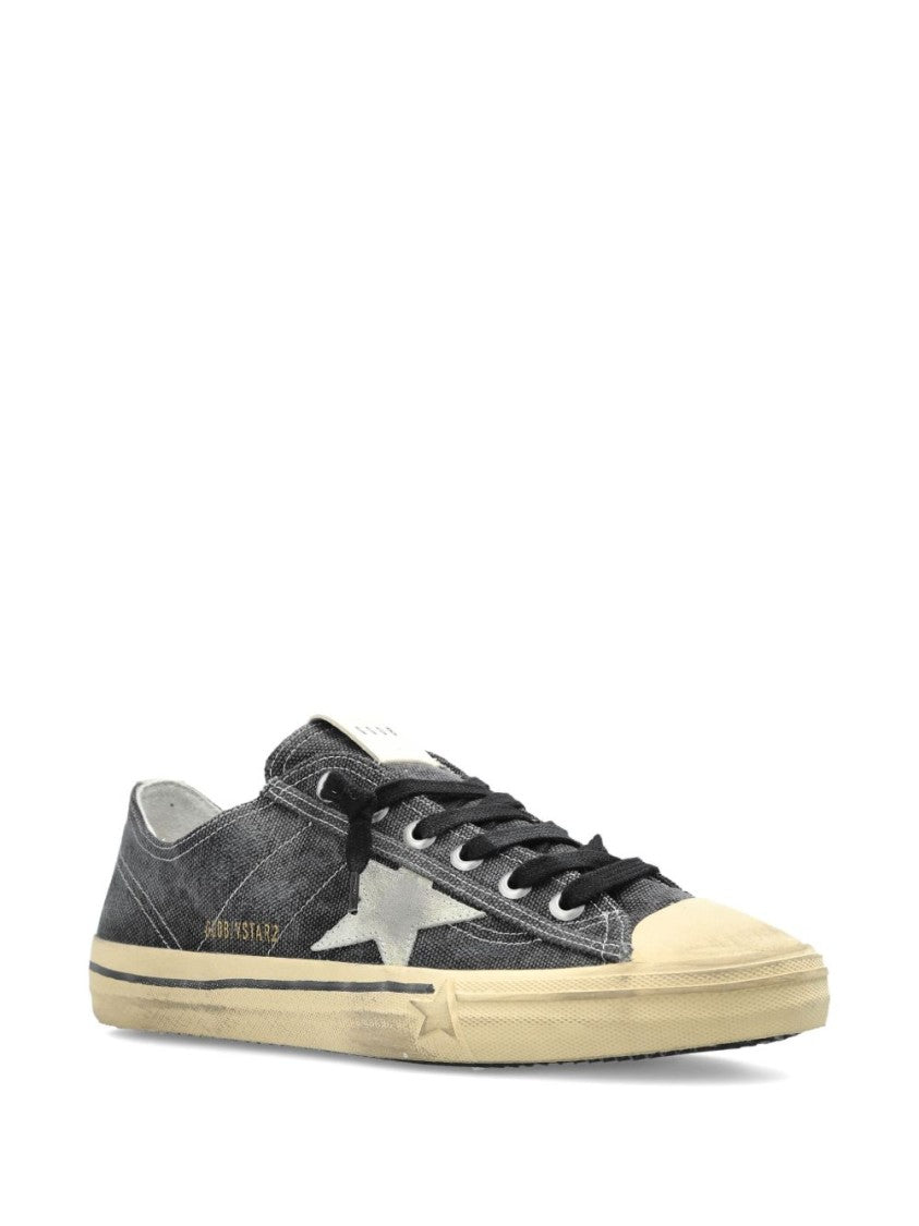 Golden Goose Distressed Black Canvas Contrast Star Sneakers