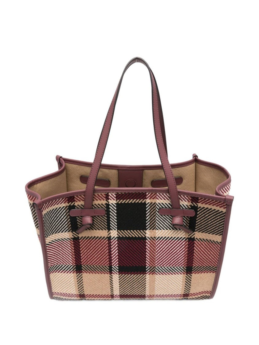 Marcella Bordeaux Plaid Shopper Bag With Leather Trim