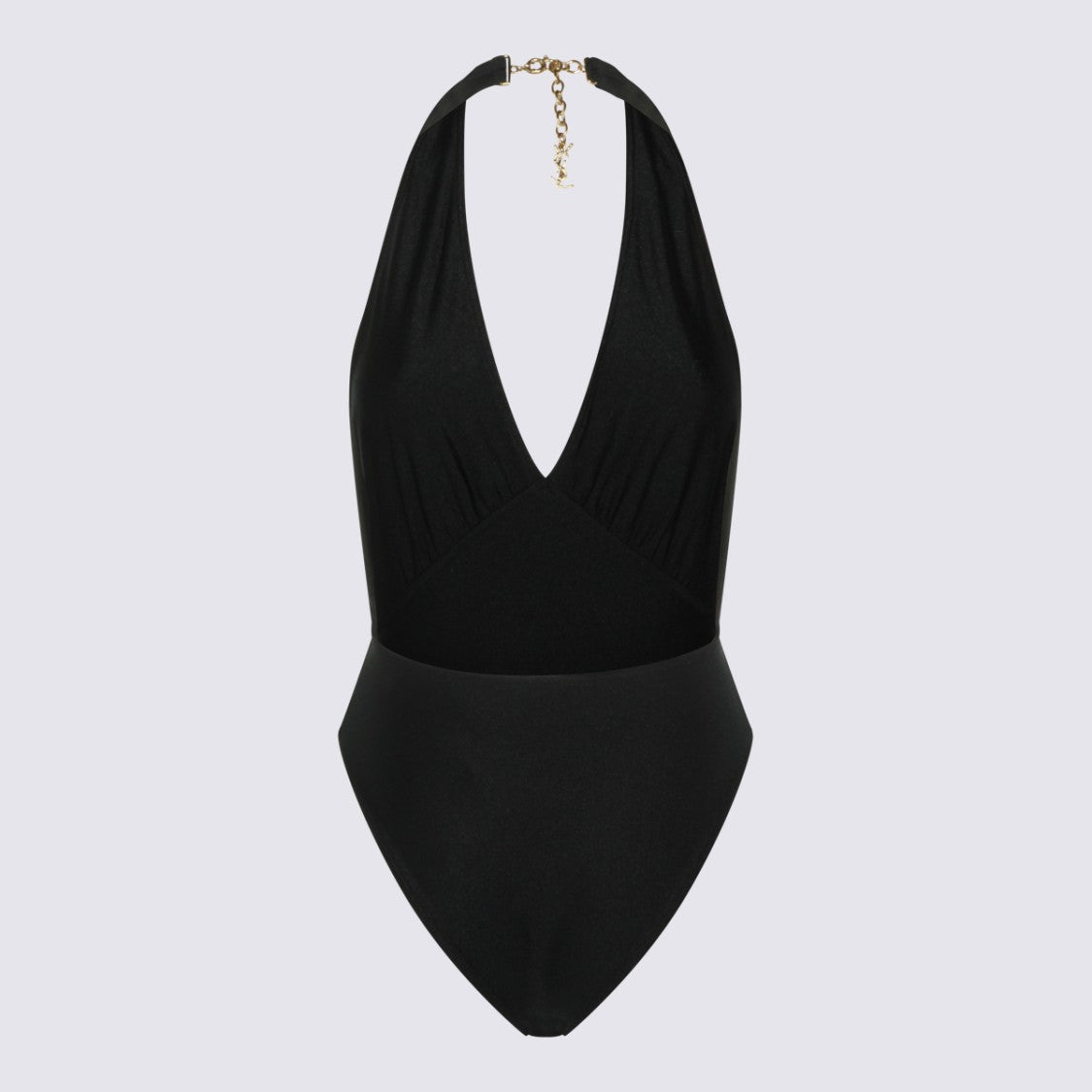 Saint Laurent V-Neck Halter One-Piece Swimsuit With Gold Chain Clasp
