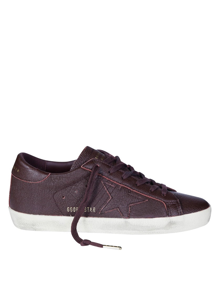 Golden Goose Super Star Leather Upper Star Heel Burgundy Sneakers