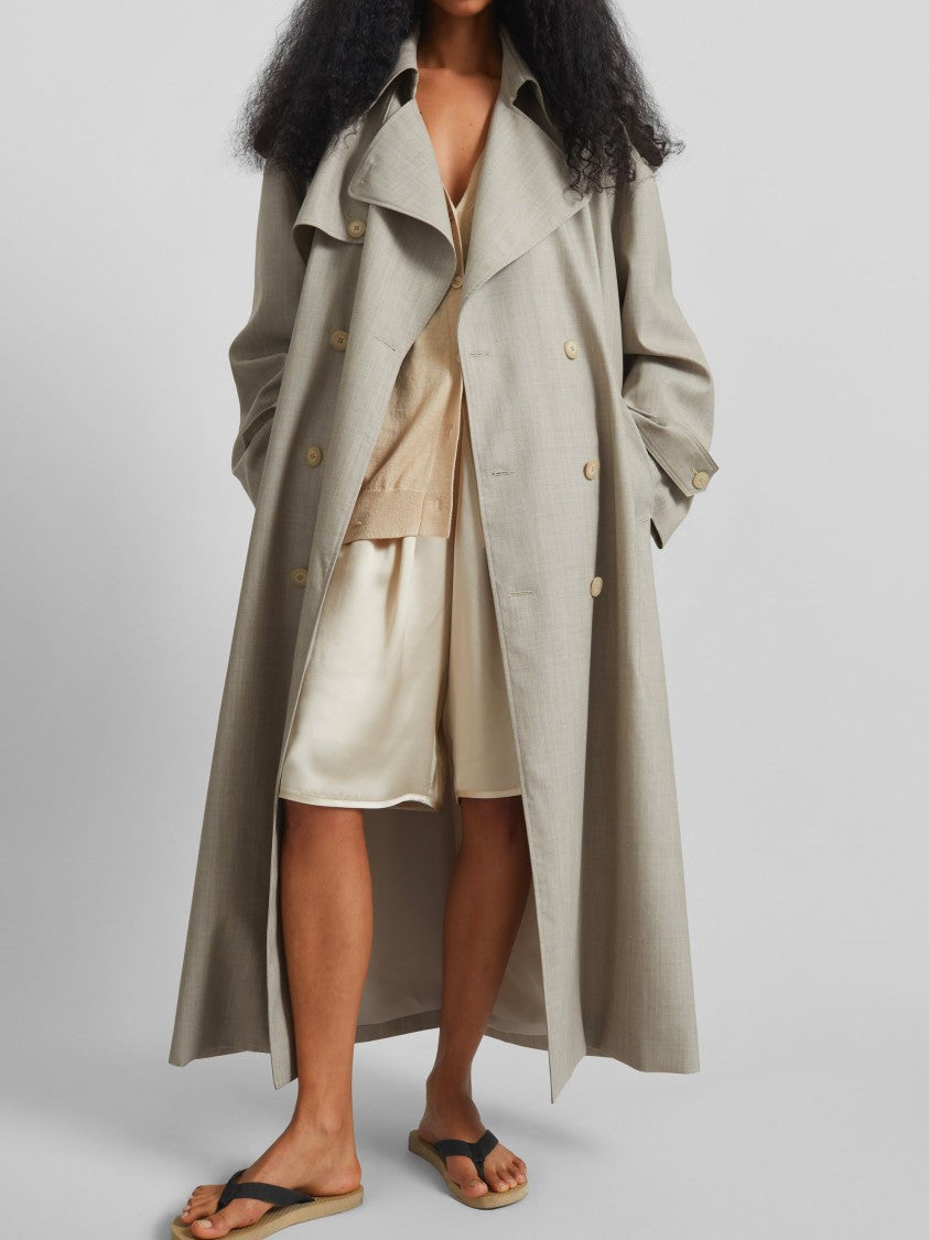 The Frankie Shop Beige Melange Loose Fit Wool Trench Coat