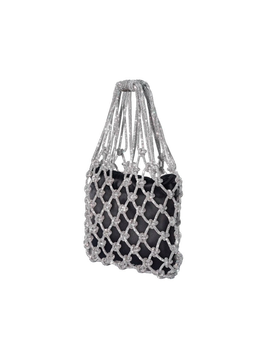 Hibourama Black Carrie Satin Crystal Mesh Shoulder Bag