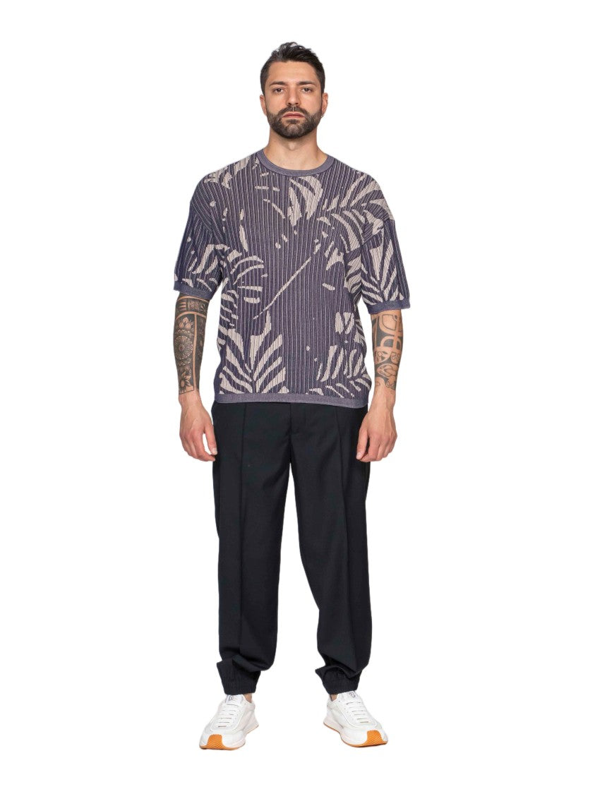 Emporio Armani Abstract Leaf Pattern Short-Sleeve Ribbed Top