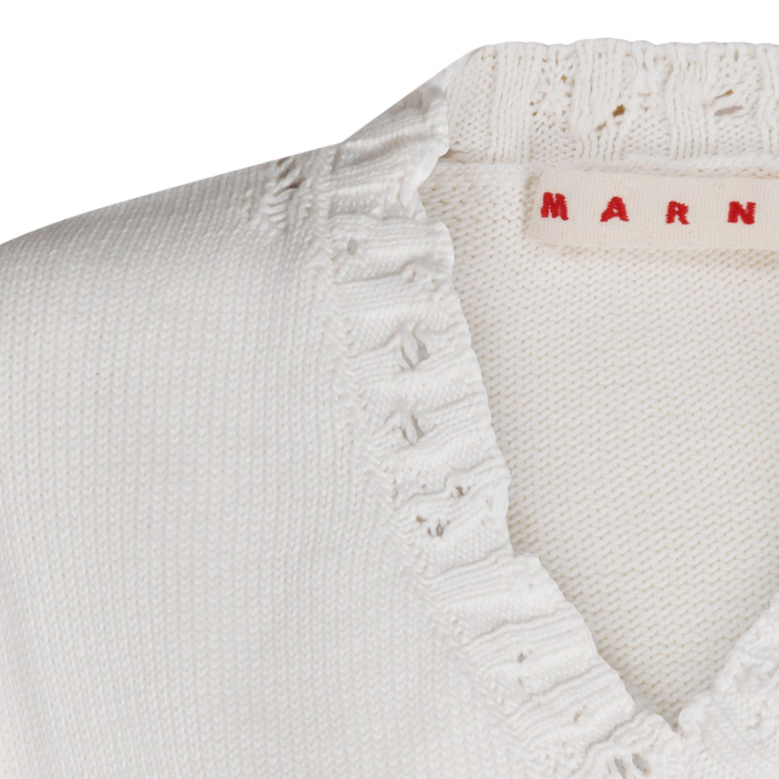 Marni Sleeveless V-Neck Sweater With Ruffled Edges