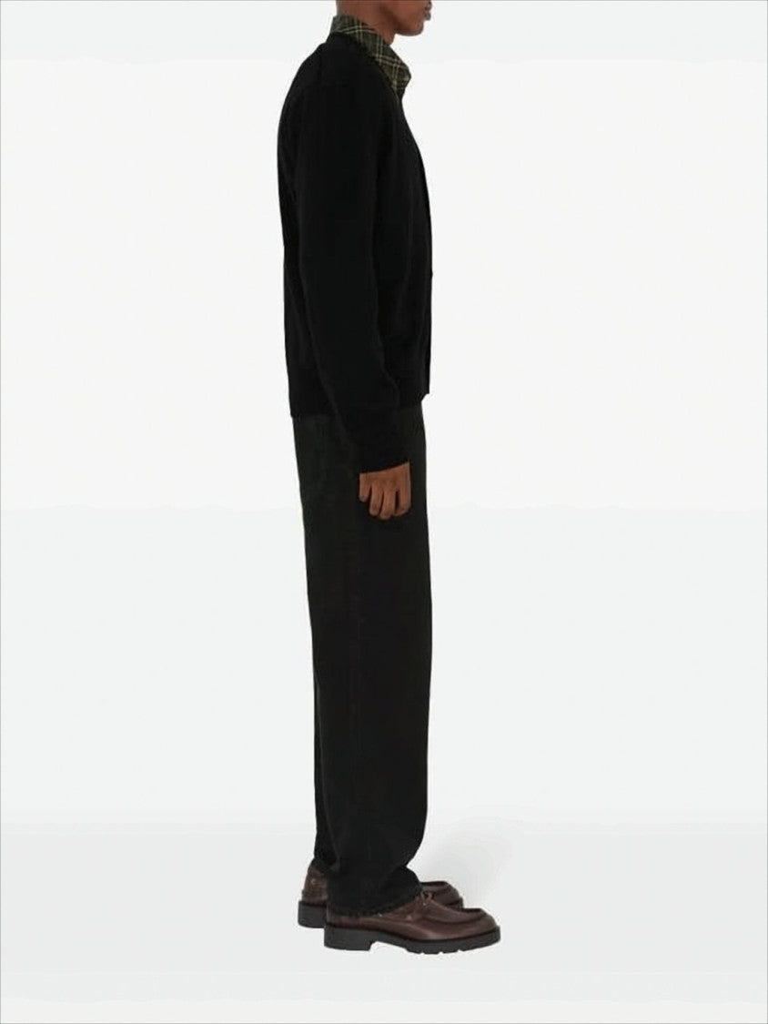 Burberry Classic V-Neck Black Wool Cardigan With Subtle Patch Detail