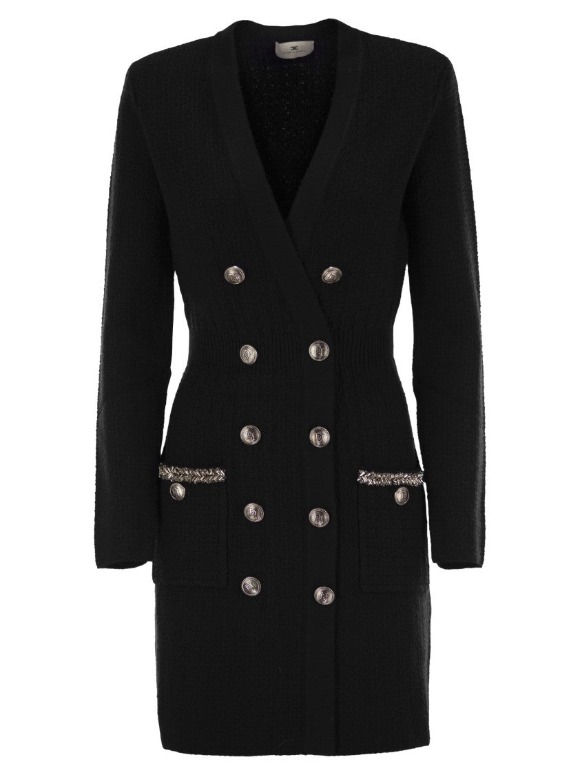 Elisabetta Franchi Robe Manteau In Bouclé Wool With Embroidery