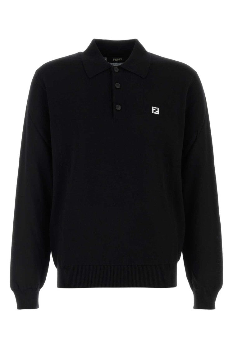 Fendi Black Stretch Wool Polo Shirt