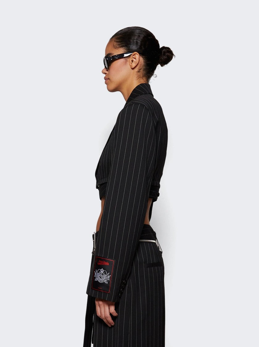 Jean Paul Gaultier Pinstripe Cropped Tailored Jacket Black And White