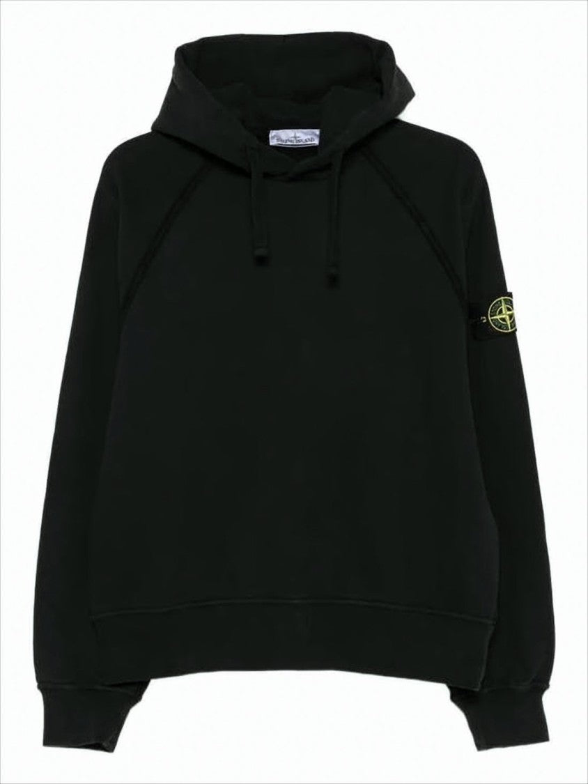 Stone Island Relaxed Fit Black Hoodie With Distinctive Patch Logo