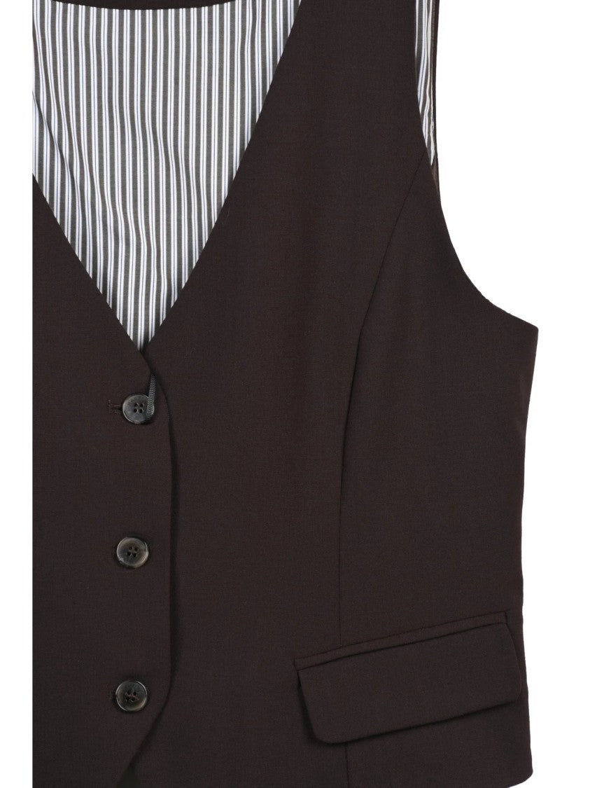 Marella Sport V-Neck Brown Sport Vest With Lace-Up Back Detail