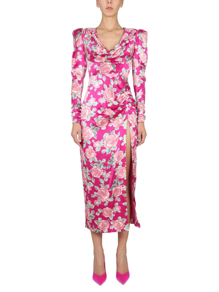Alessandra Rich Floral Pattern Leather Midi Dress