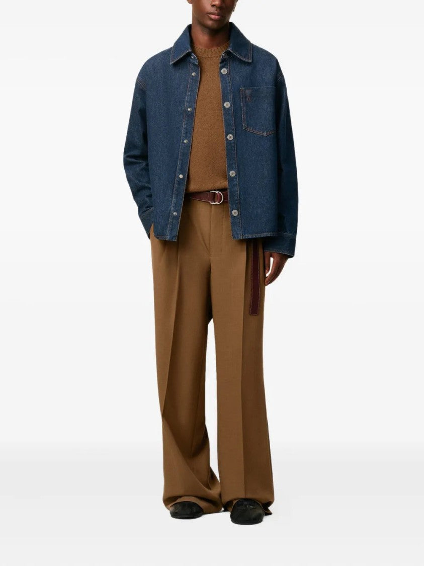 Ami Indigo Blue Cotton Jacket With Embroidered Logo And Topstitching Details