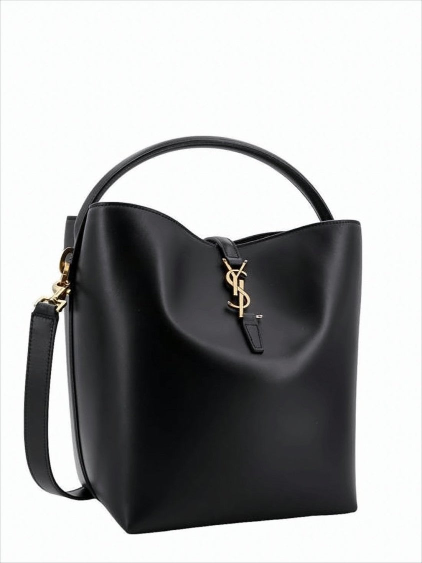 Saint Laurent Structured Black Leather Shoulder Bag