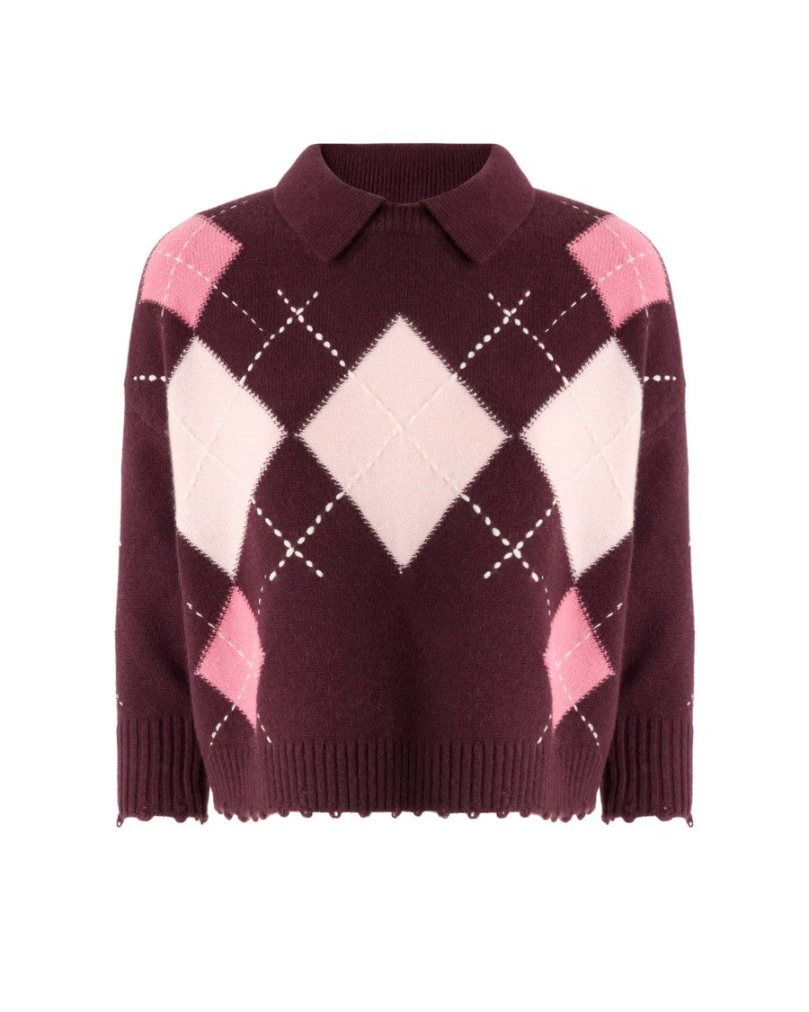Pinko Cropped Argyle Pattern Polo Shirt