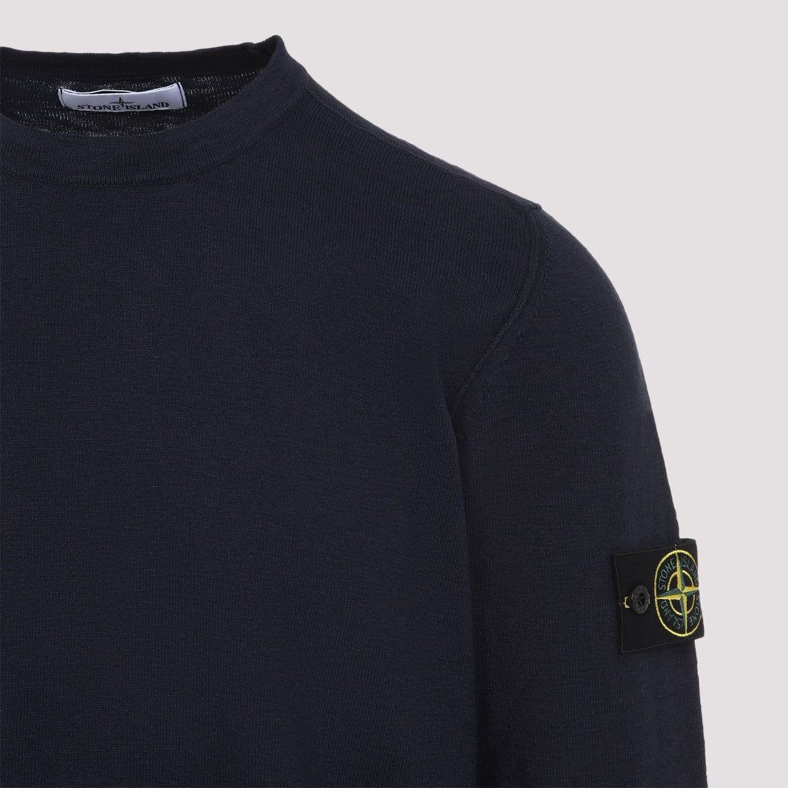 Stone Island Blue Crew Neck Sweater With Logo Patch