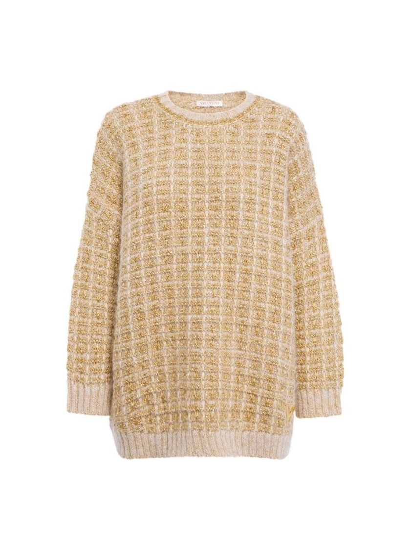 Valentino Textured Knit Crewneck Sweater With Relaxed Fit