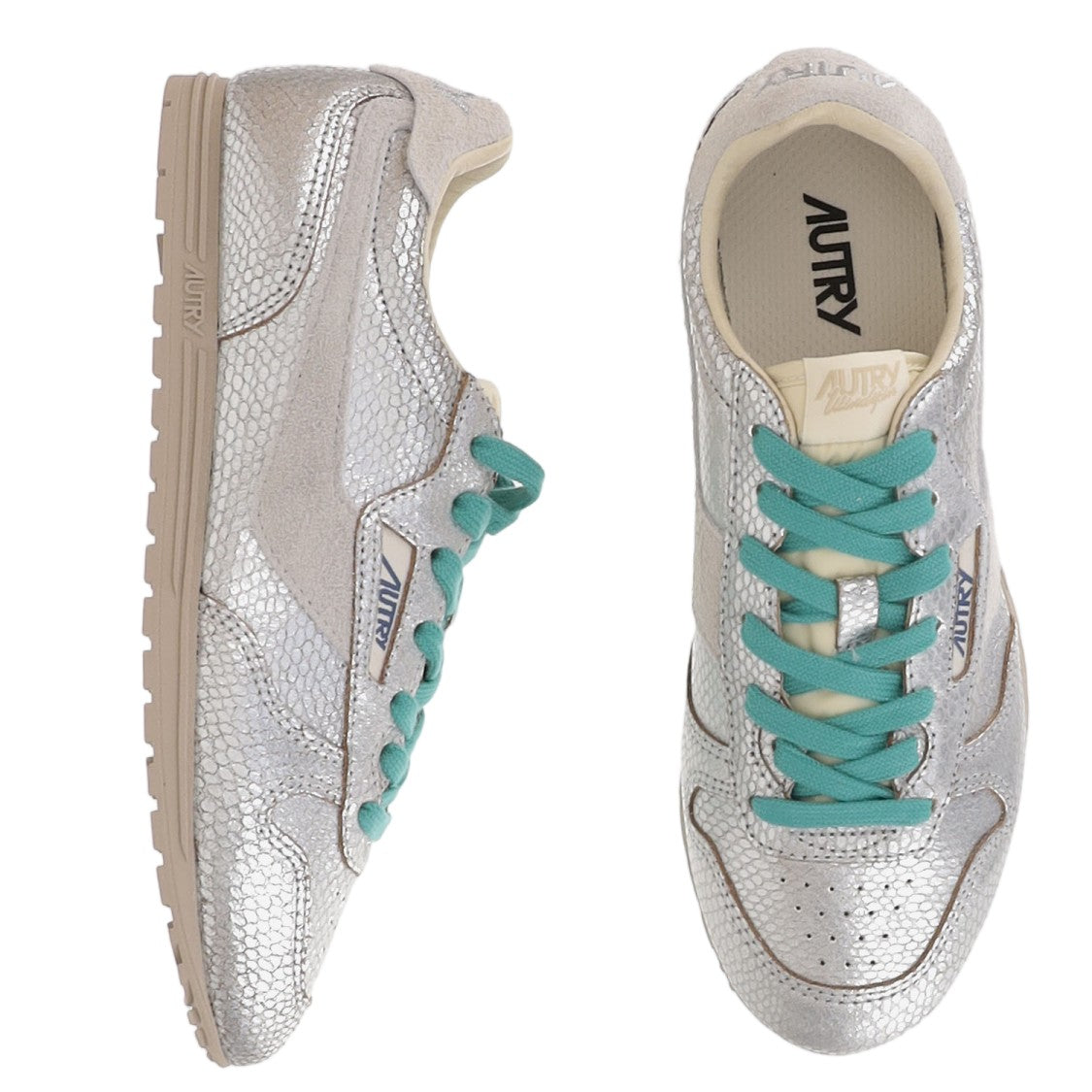 Autry Silver Lacing Leather Fabric Sneakers
