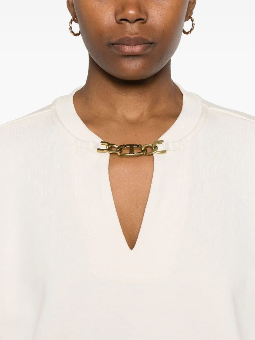 Twin-Set Relaxed Fit Deep V-Neck Sweatshirt