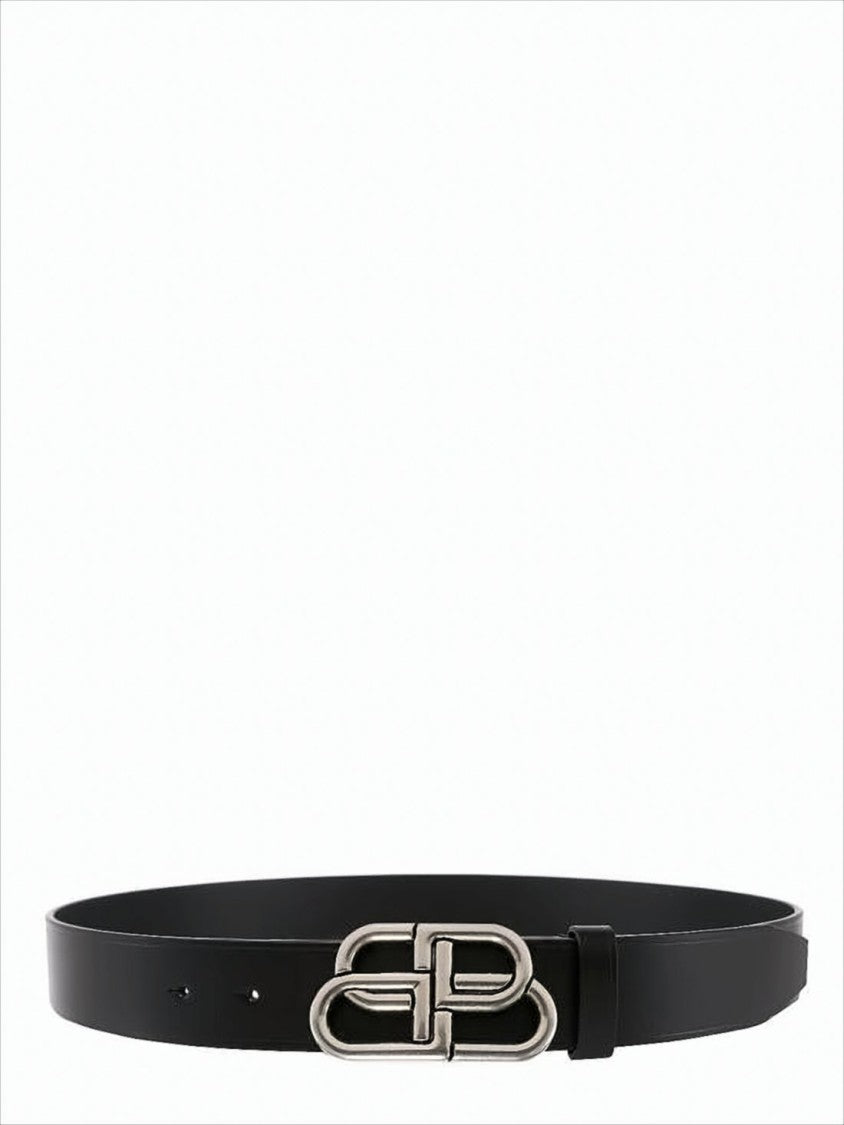 Balenciaga Black Calf Leather Belt With Polished Silver-Tone