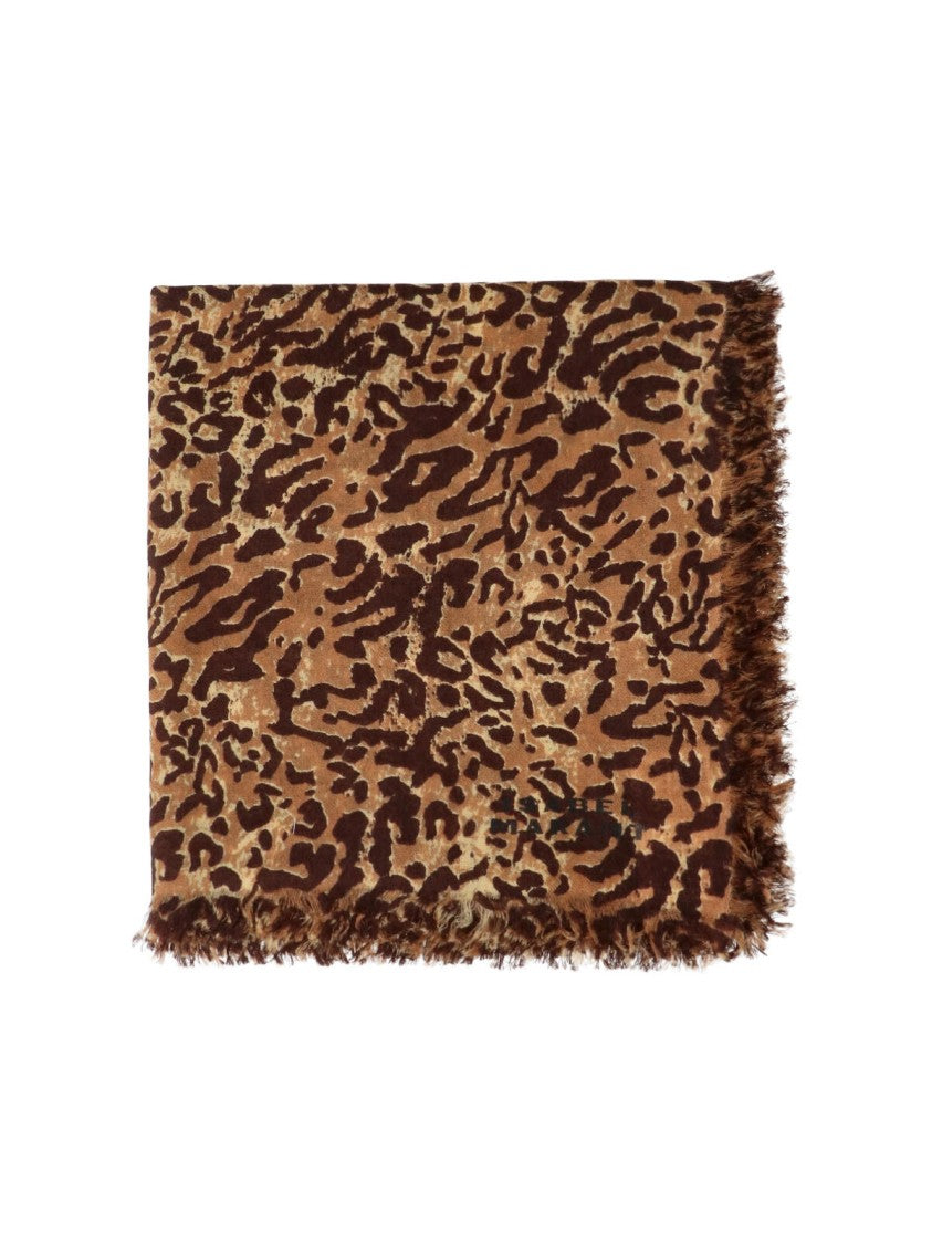 Isabel Marant Alecia Multicolor Animal Print Fringed Cashmere-Wool Scarf