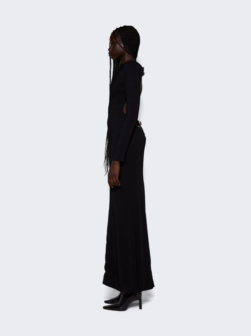 Mugler Backless Buckled Crepe Gown Black