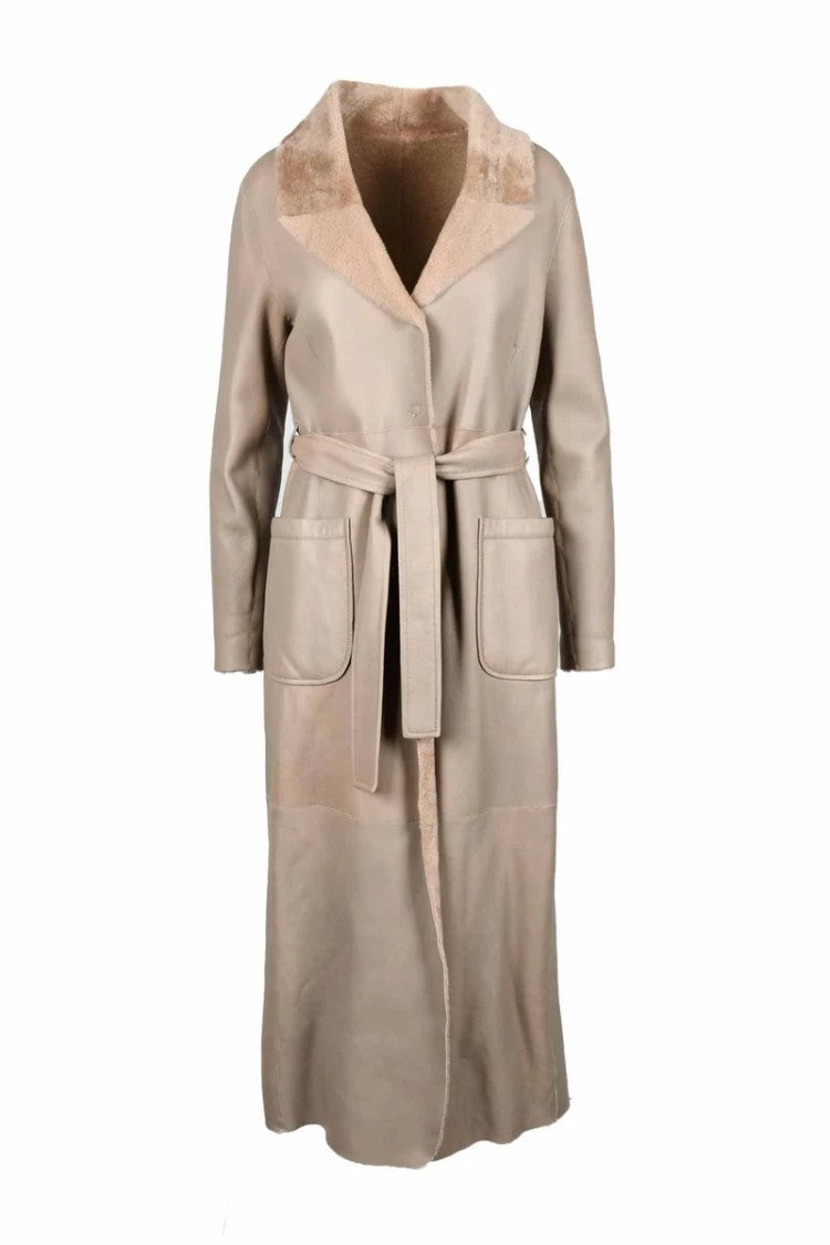 Myskin Beige Leather Coat With Tailored Design