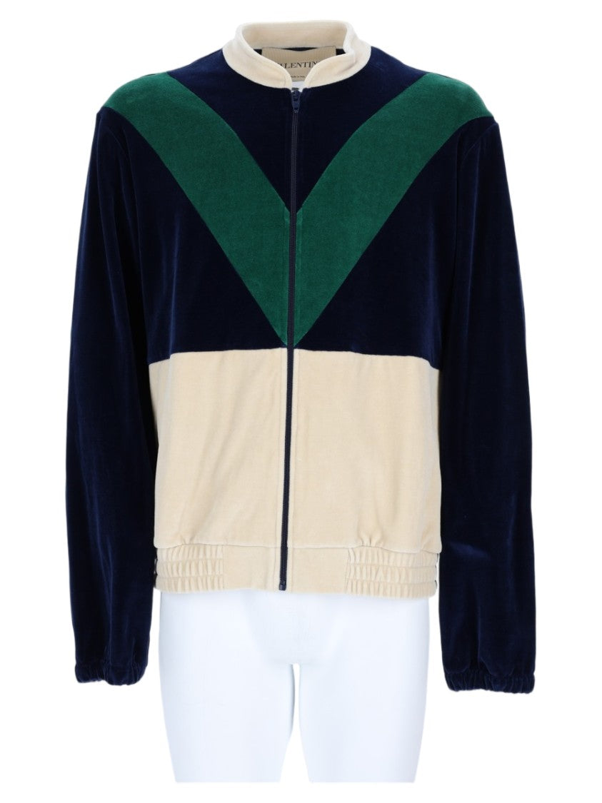 Valentino Zip-Up Color-Block Cotton Jersey Sweatshirt
