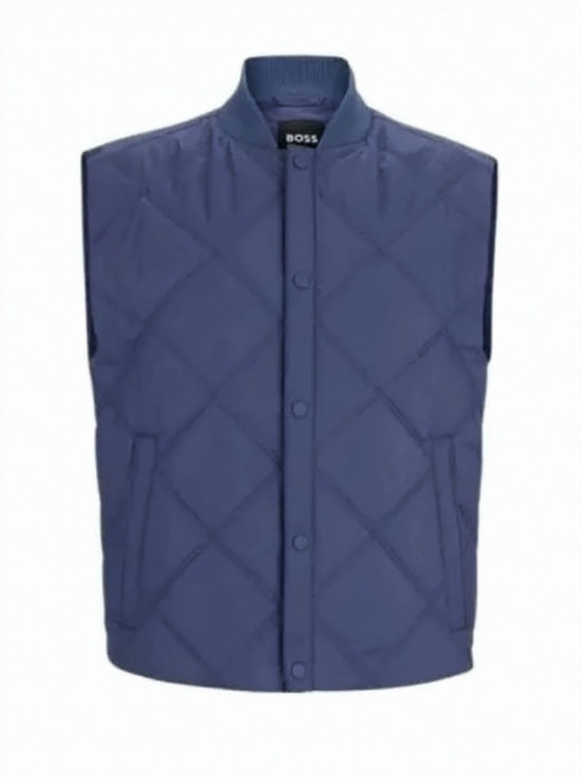 Hugo Boss Quilted Blue Sleeveless Vest With High Collar