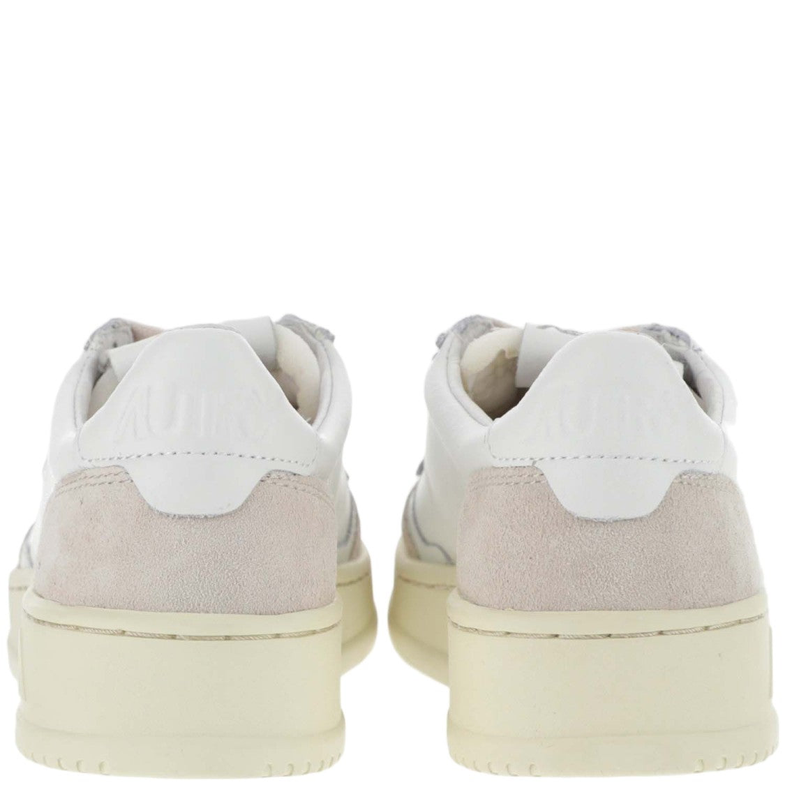 Autry Beige Leather And Suede Low-Top Sneakers With Embossed Branding