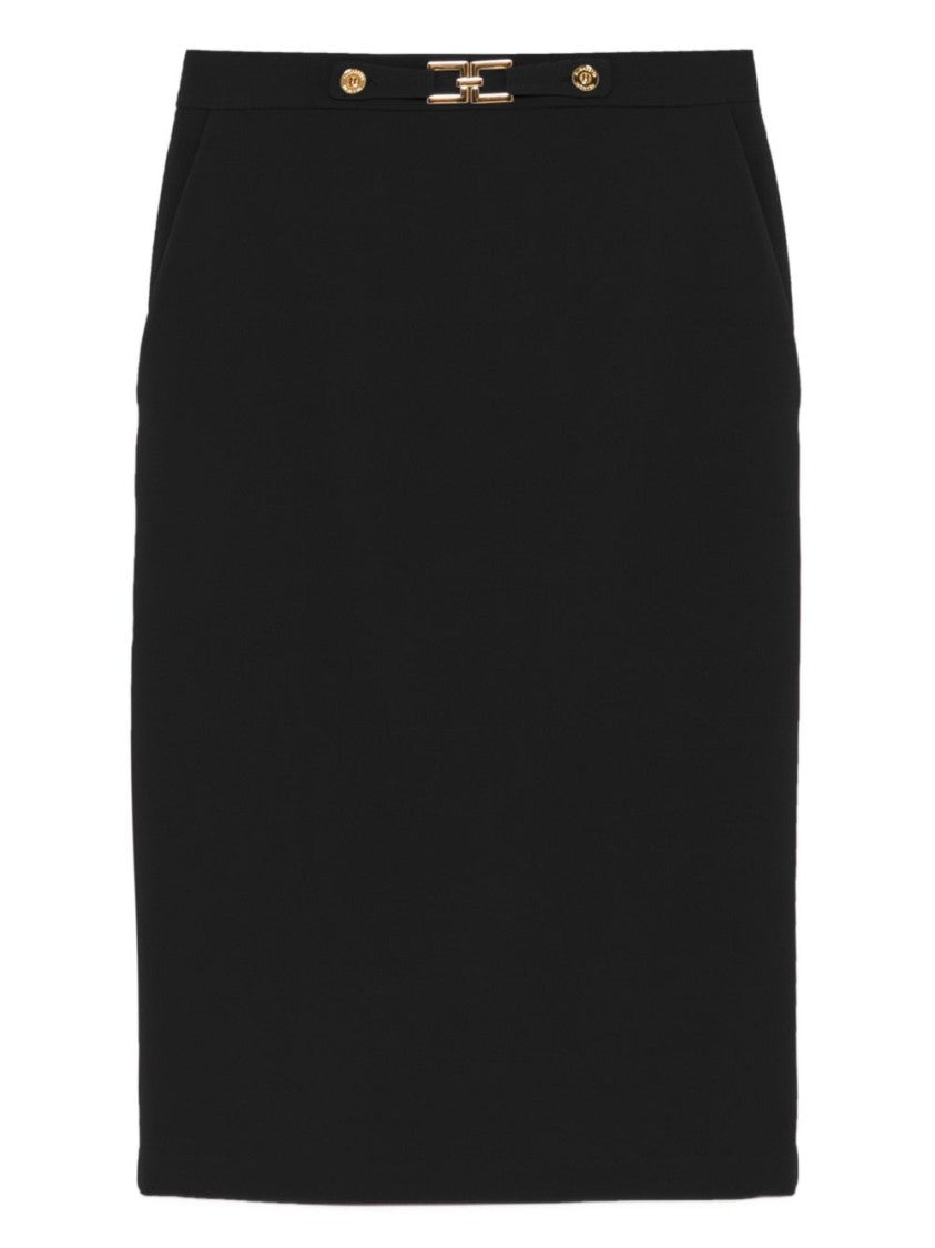 Elisabetta Franchi Fitted Black Pencil Skirt With Gold Accents