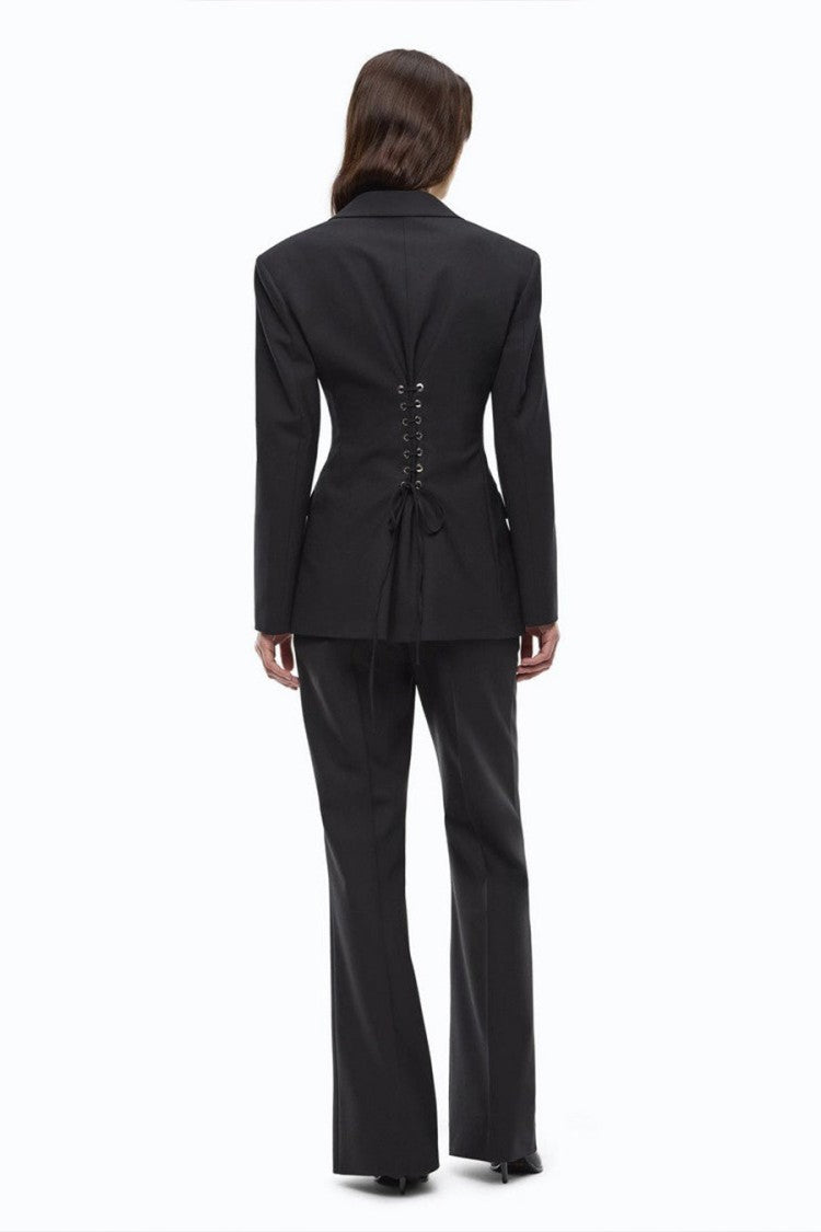 Pinko Black Polyester-Wool Blend Lace-Up Blazer