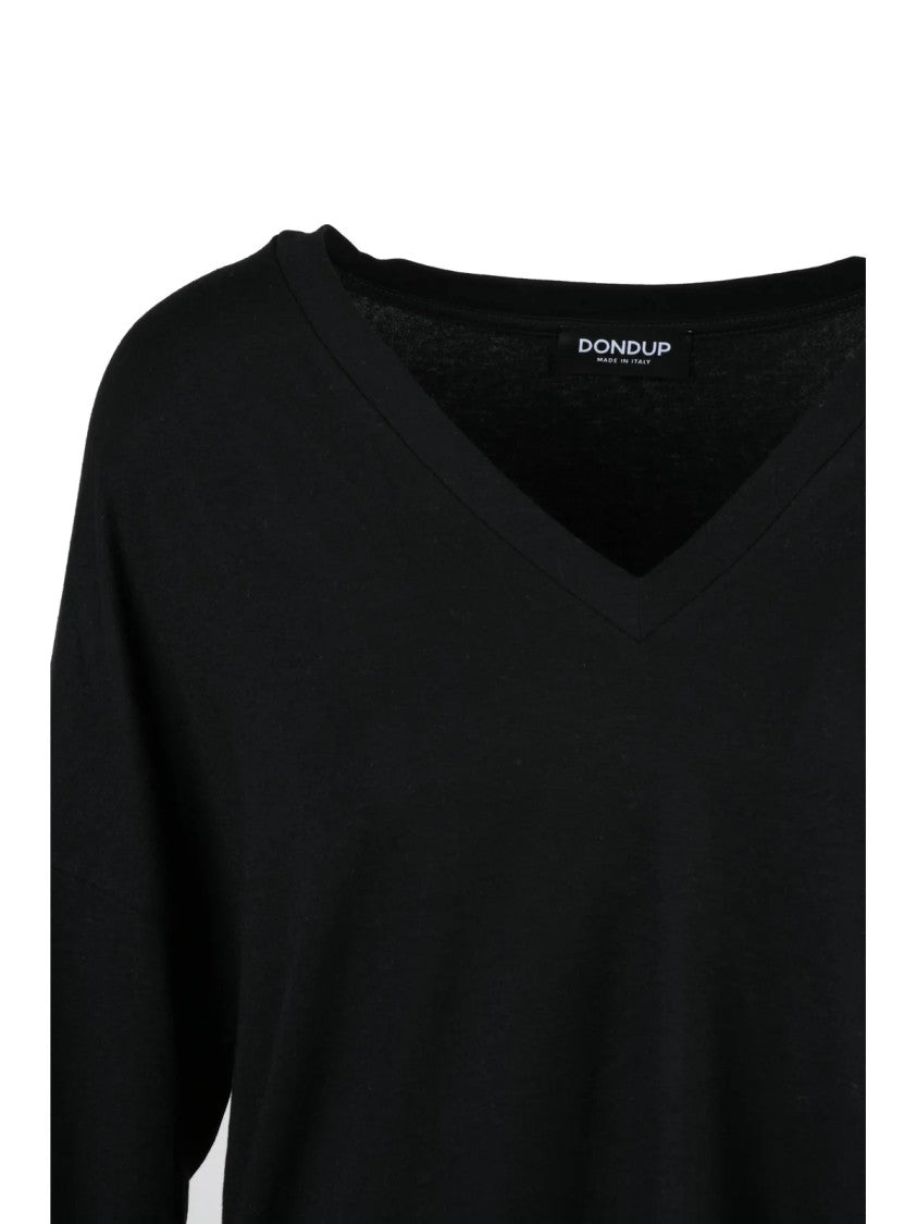 Dondup Black V-Neck Modal-Cashmere Long-Sleeve T-Shirt