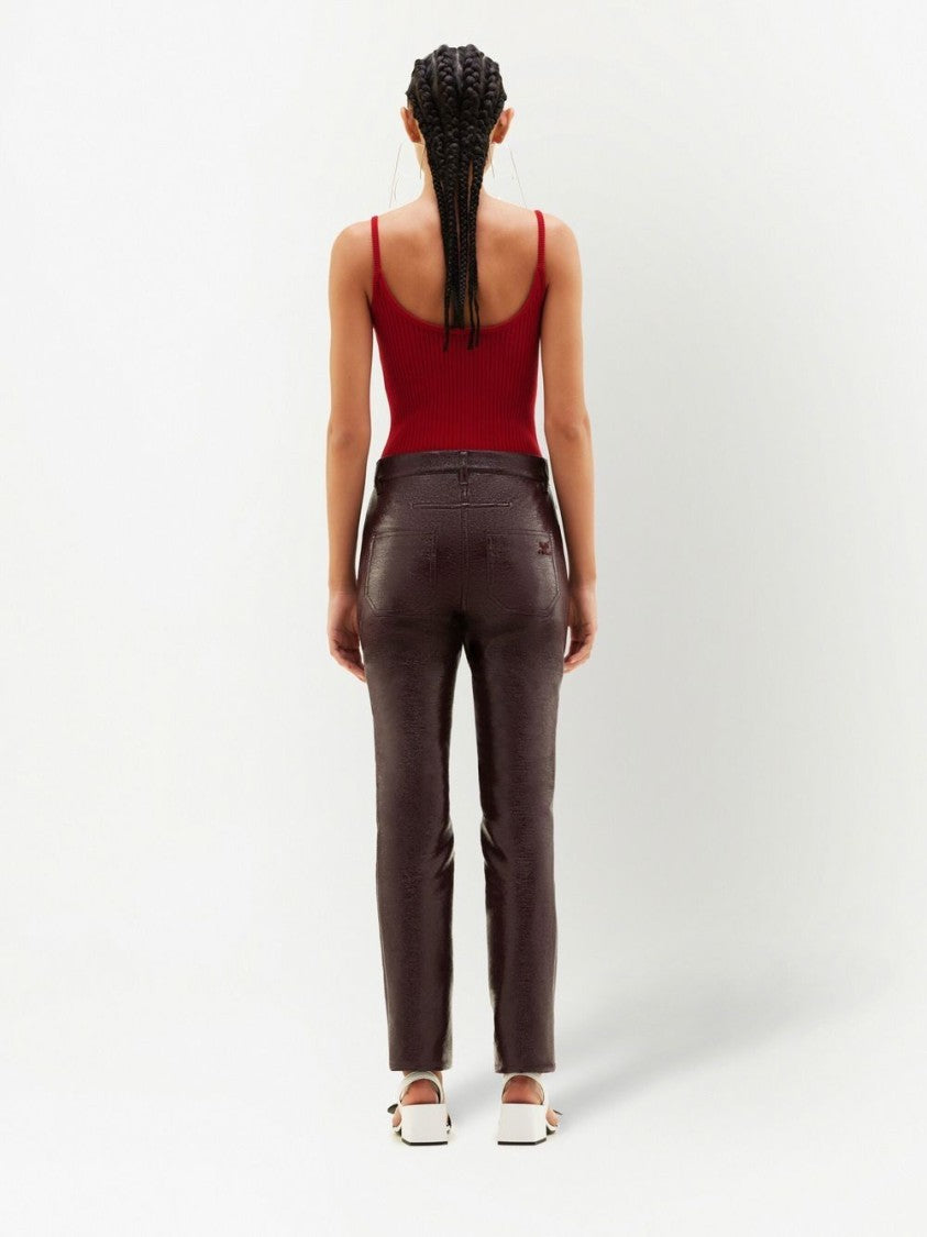 Courrèges Red Silk And Nylon Crew Neck Top
