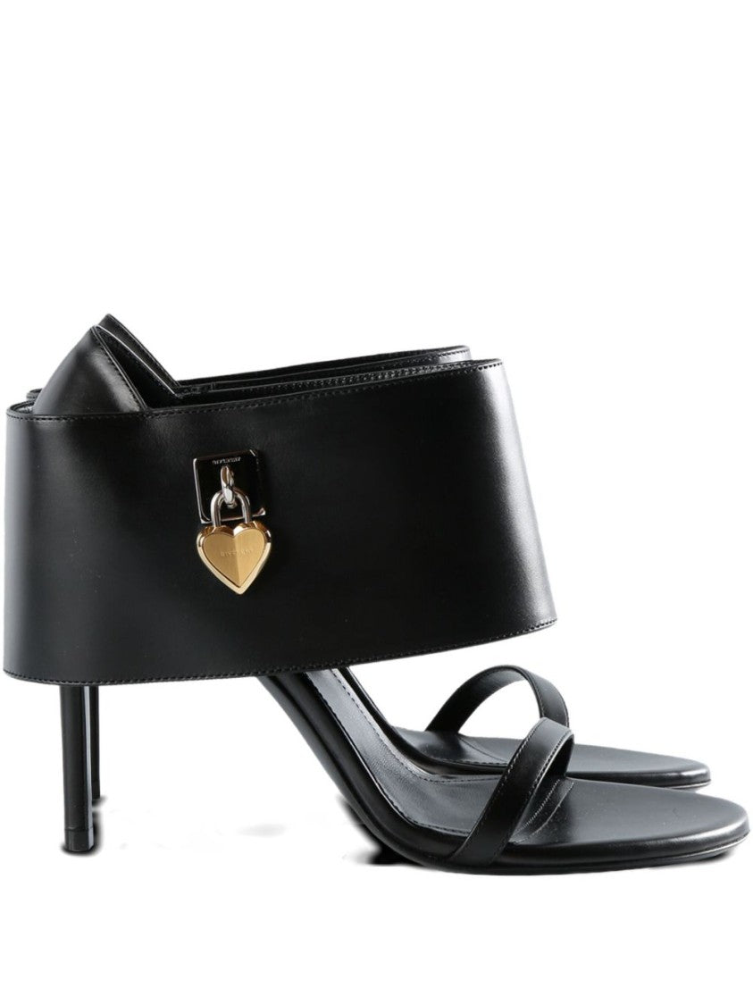 Givenchy Black Heart Lock Stiletto Ankle Sandals