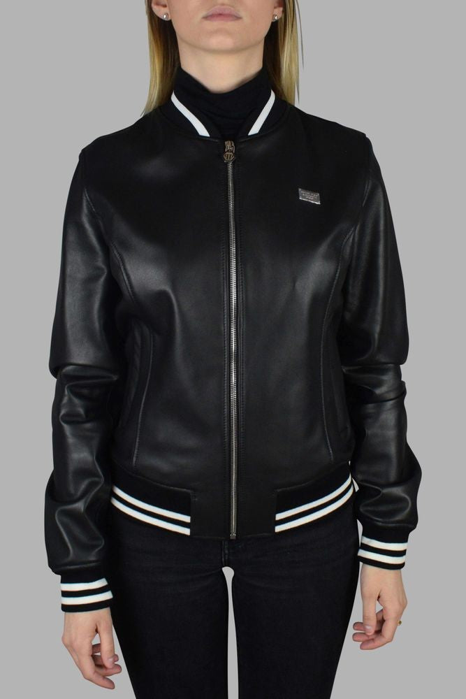 Philipp Plein Leather Bomber Jacket With Heart